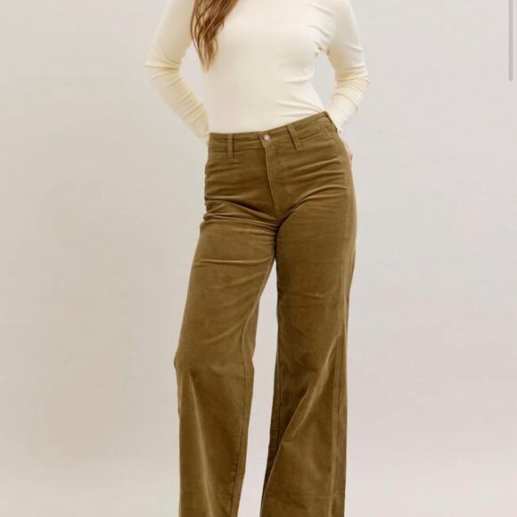 Judy Blue Pants - NEW JUDY BLUE HIGH WAISTED RETRO WIDE CORDUROY OLIVE GREEN JEANS SZ 9/29